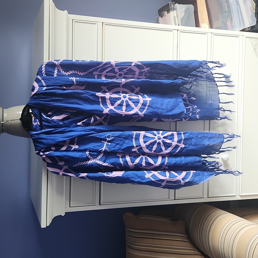 Nautical Inspired Sarong/ scarf, Bright blue and pink, Cover up